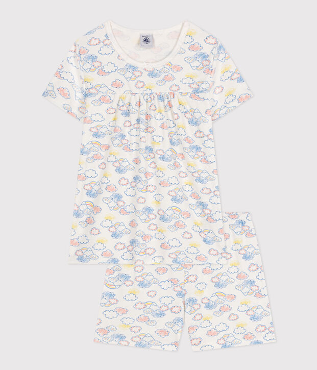 Kurzer Kinderpyjama aus Baumwolle mit Regenbogen-Printmotiv weiss/vielfarbig