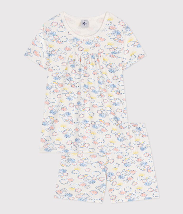 Kurzer Kinderpyjama aus Baumwolle mit Regenbogen-Printmotiv weiss MARSHMALLOW/weiss MULTICO