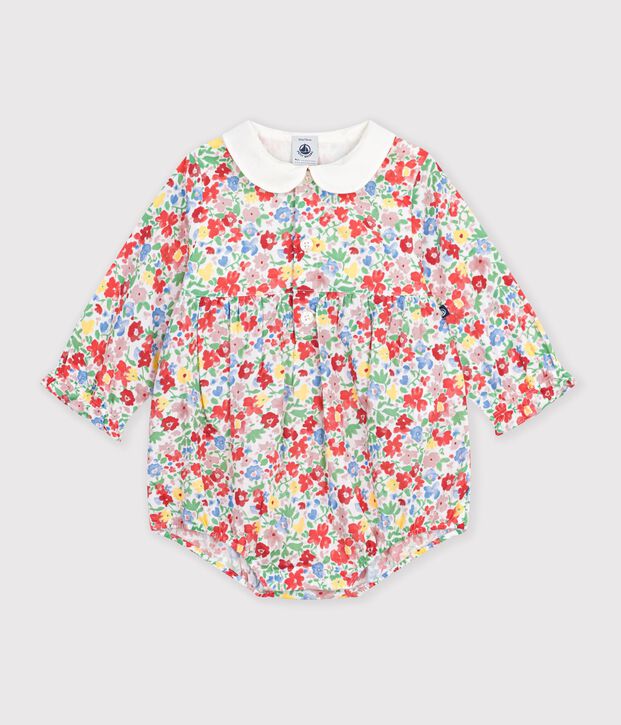 Baby-Kurzoverall aus Baumwolle mit Blumenmuster weiss/vielfarbig