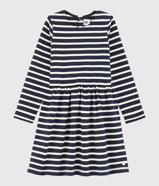 Langärmeliges Kinderkleid für Mädchen blau SMOKING/weiss MARSHMALLOW