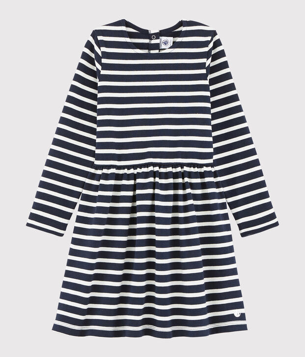 Lang&auml;rmeliges Kinderkleid f&uuml;r M&auml;dchen blau/weiss