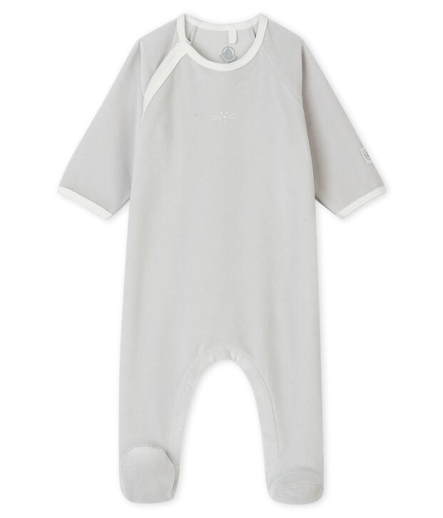 Baby-Strampler aus Velours f&uuml;r M&auml;dchen grau/blau