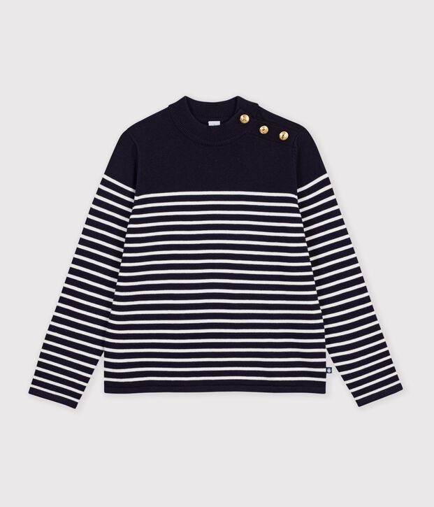 Damen-Marinepullover aus Baumwolle und Baumwolle mit Streifen blau/weiss