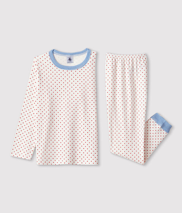 Kinderpyjama aus Bio-Baumwolle mit Muster weiss/rot