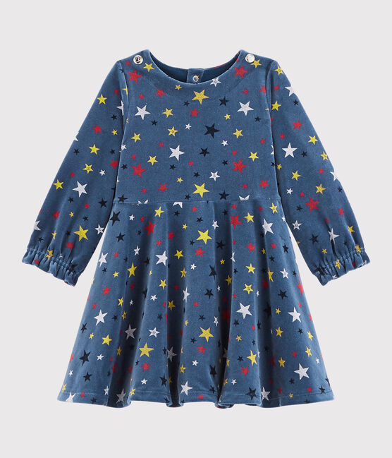 Langärmeliges Baby-Kleid für Mädchen blau MEDIEVAL/weiss MULTICO