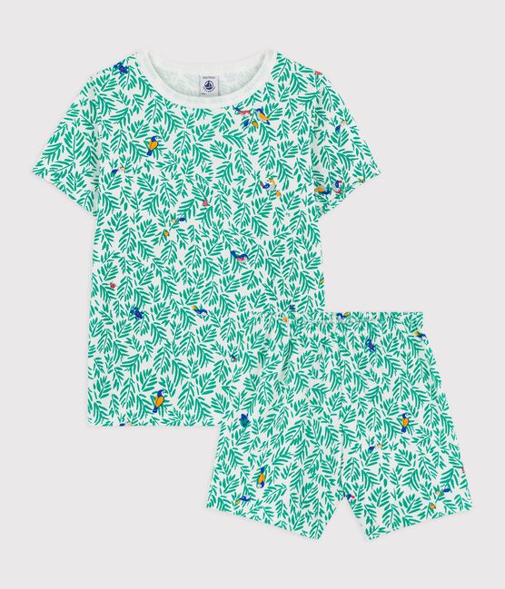 Kinder-Kurzpyjama aus Baumwolle mit Pflanzen-Print für Jungen weiss MARSHMALLOW/weiss MULTICO