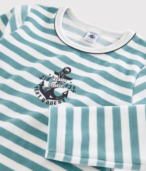 Kinderpyjama aus Nicki mit Ankermotiv f&uuml;r Jungen weiss/blau/vielfarbig