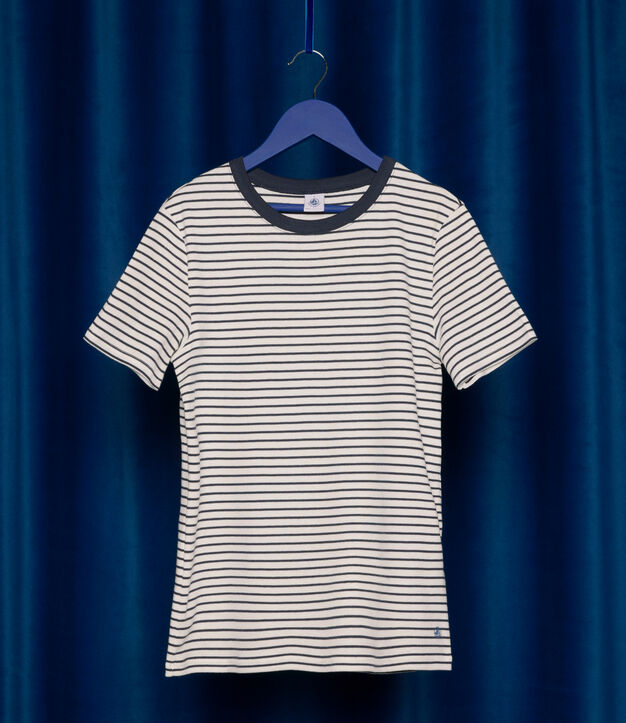 Damen-T-Shirt L'Iconique aus Baumwolle, gestreift weiss/blau