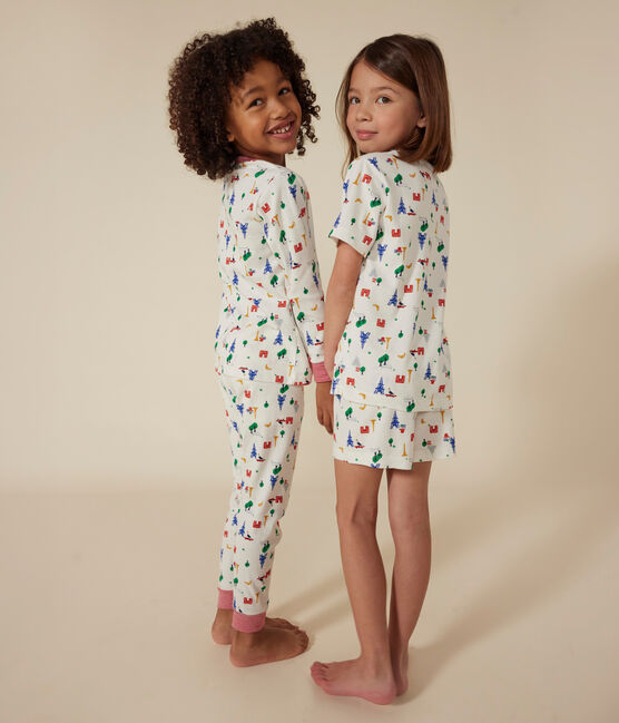 Kurzer Kinderpyjama aus Baumwolle mit Paris-Printmotiv weiss MARSHMALLOW/weiss MULTICO