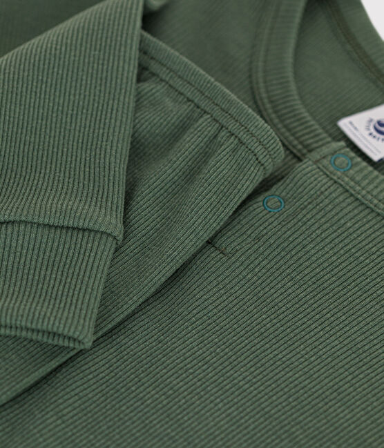Einfarbiger Pyjama aus Baumwolle und Lyocell für kleine Mädchen und Jungen grün CROCO