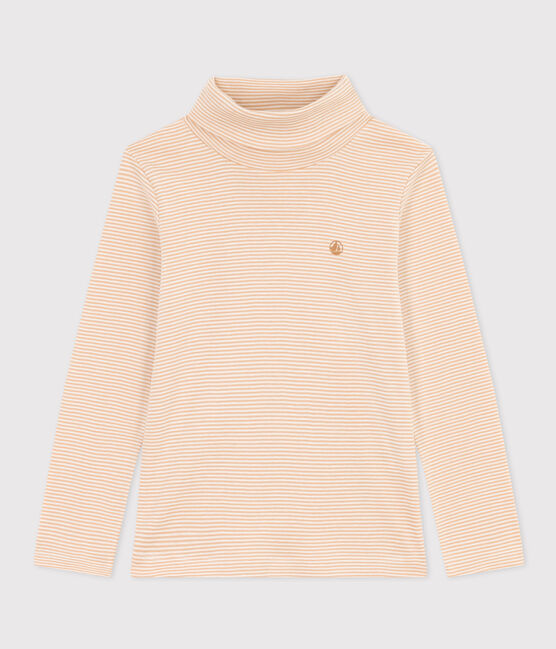 Kinder-Rollkragenshirt aus Baumwolle mit Streifen TOURONE/ MARSHMALLOW