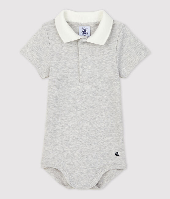 Kurzärmeliger Baby-Body aus Bio-Baumwolle mit Polokragen grau BELUGA CHINE