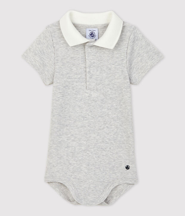 Kurz&auml;rmeliger Baby-Body aus Bio-Baumwolle mit Polokragen BELUGA CHINE