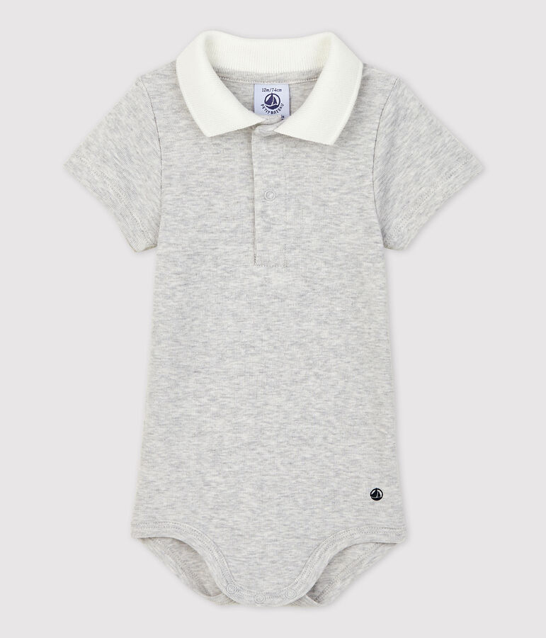 Kurz&auml;rmeliger Baby-Body aus Bio-Baumwolle mit Polokragen grau
