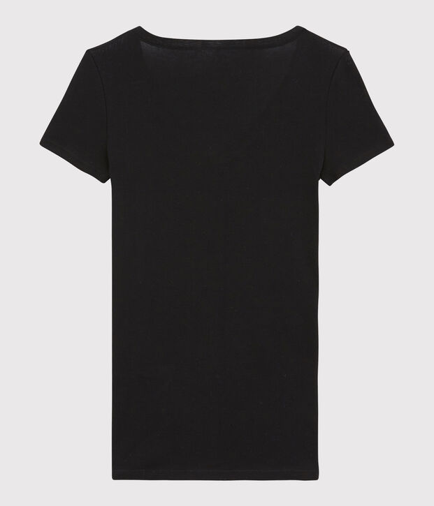 Damen-T-Shirt, leichter Rippstrick schwarz