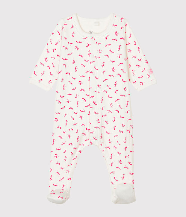 Baby-Bodyjama aus Doppeljersey f&uuml;r M&auml;dchen weiss/rosa