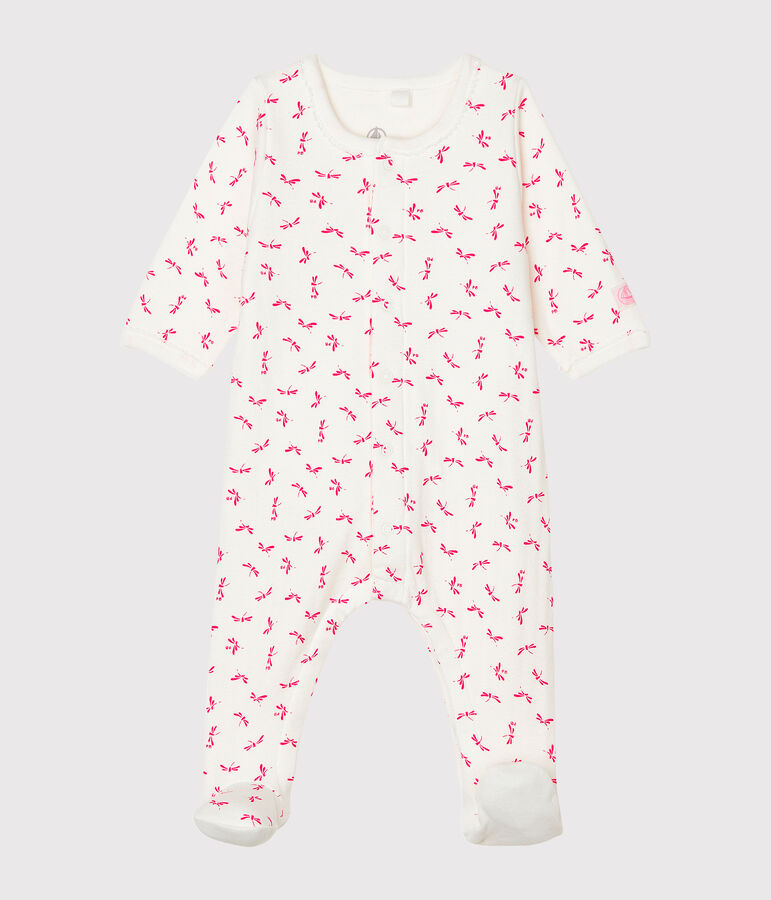 Baby-Bodyjama aus Doppeljersey f&uuml;r M&auml;dchen weiss/rosa