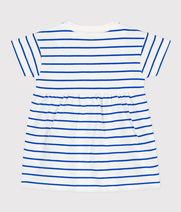 Babykleid aus Molton mit integriertem Body weiss/blau