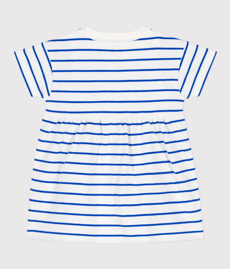 Babykleid aus Molton mit integriertem Body weiss/blau