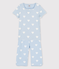 Kinder-Kurzpyjama aus Bio-Baumwolle mit Herzmotiv für Mädchen blau JASMIN/weiss MARSHMALLOW