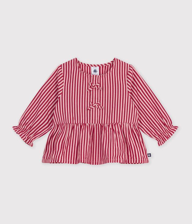 Lang&auml;rmelige Baby-Bluse aus Baumwolle mit Streifen rosa/rosa