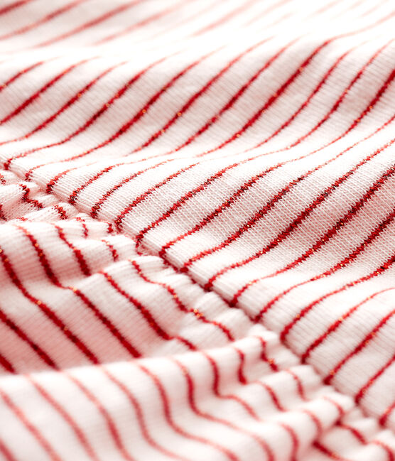 Kurzärmelige Baby-Bluse aus gestreiftem, gedoppeltem Jersey für Mädchen rosa FLEUR/rosa COPPER