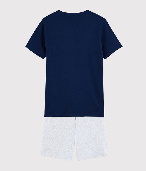 Kinder-Kurzpyjama aus Rippstrick blau MEDIEVAL/grau POUSSIERE