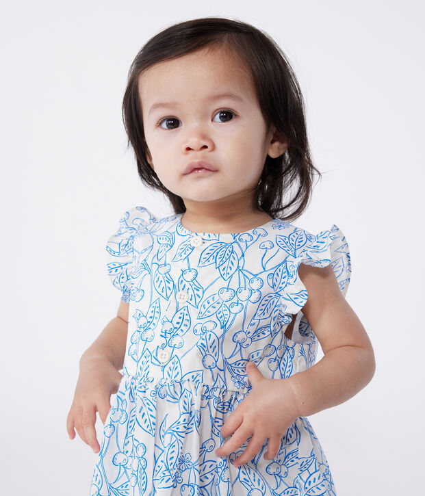 Baby-Kleid und Bloomer aus Baumwolle mit blauem Kirschmuster blau/blau