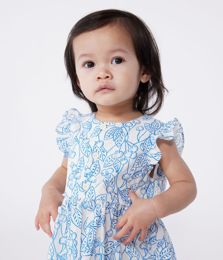 Baby-Kleid und Bloomer aus Baumwolle mit blauem Kirschmuster blau MARSHMALLOW/ PORCELANA