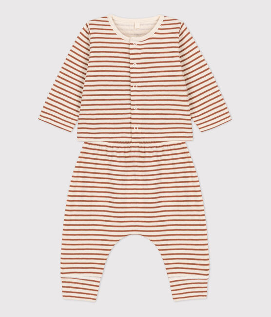 Baby-Set aus Baumwoll-Doppeljersey mit Streifenmuster weiss AVALANCHE/ CINA:AVALANCHE