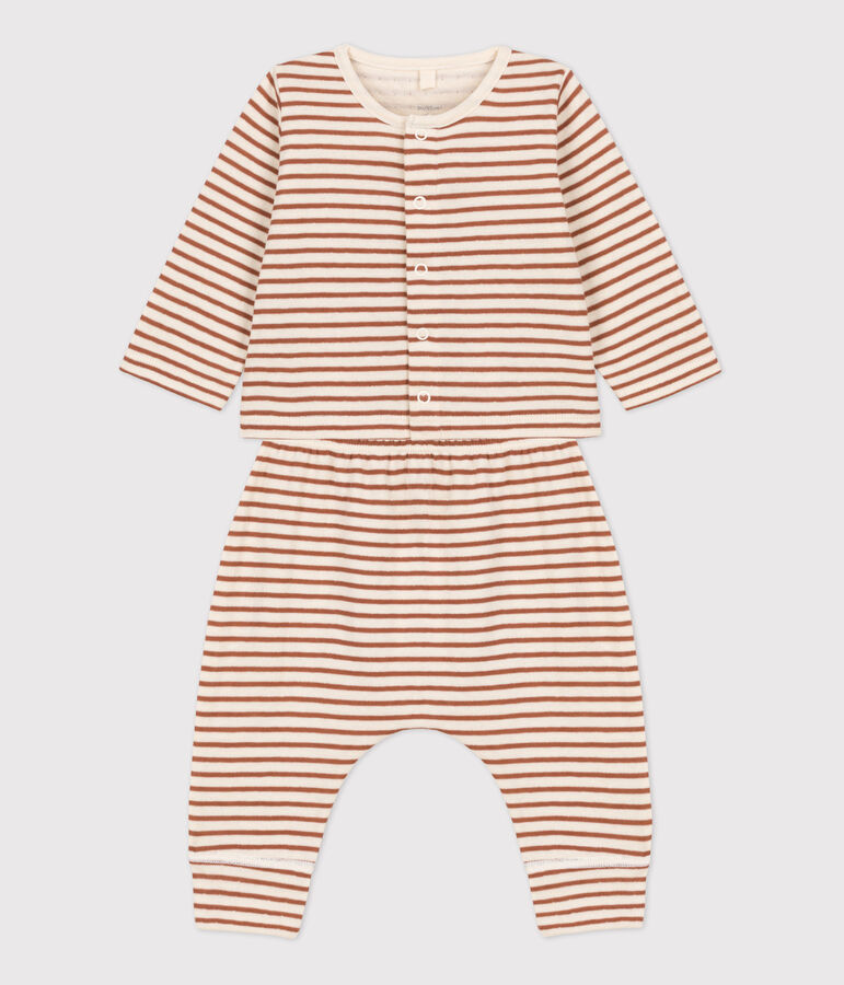 Baby-Set aus Baumwoll-Doppeljersey mit Streifenmuster naturfarben/braun/naturfarben