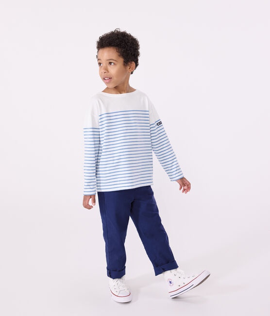 Langärmeliges Kinder-T-Shirt "Marinière" aus Baumwolle weiss MARSHMALLOW/blau ALASKA