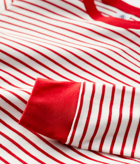 Baumwoll-T-Shirt mit Marinestreifen Damen weiss MARSHMALLOW/rot TERKUIT