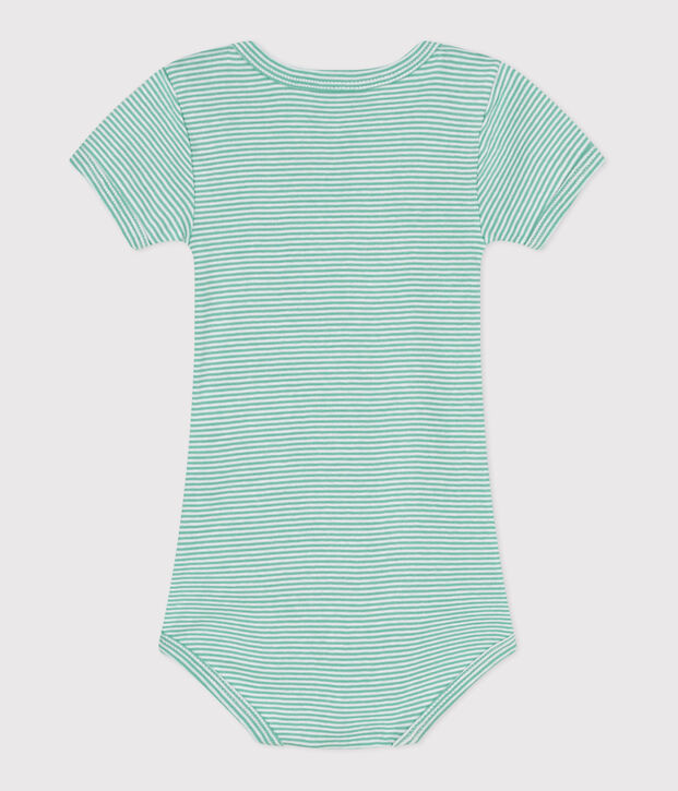 Kurz&auml;rmeliger Baby-Body aus Baumwolle mit Print gr&uuml;n/weiss