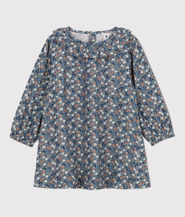 Lang&auml;rmeliges, gebl&uuml;mtes Kinderkleid aus Musselin f&uuml;r M&auml;dchen blau/vielfarbig