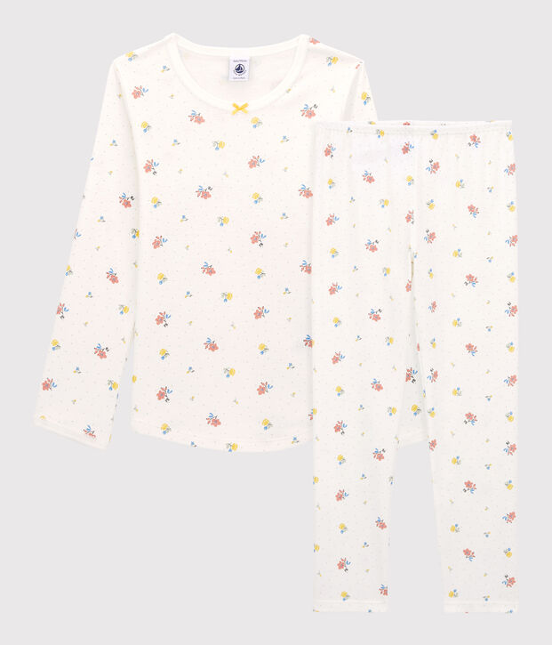 Kinderpyjama aus Baumwolle f&uuml;r M&auml;dchen weiss/vielfarbig