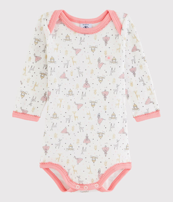 Langärmeliger Baby-Body Mädchen weiss MARSHMALLOW/rosa GRETEL