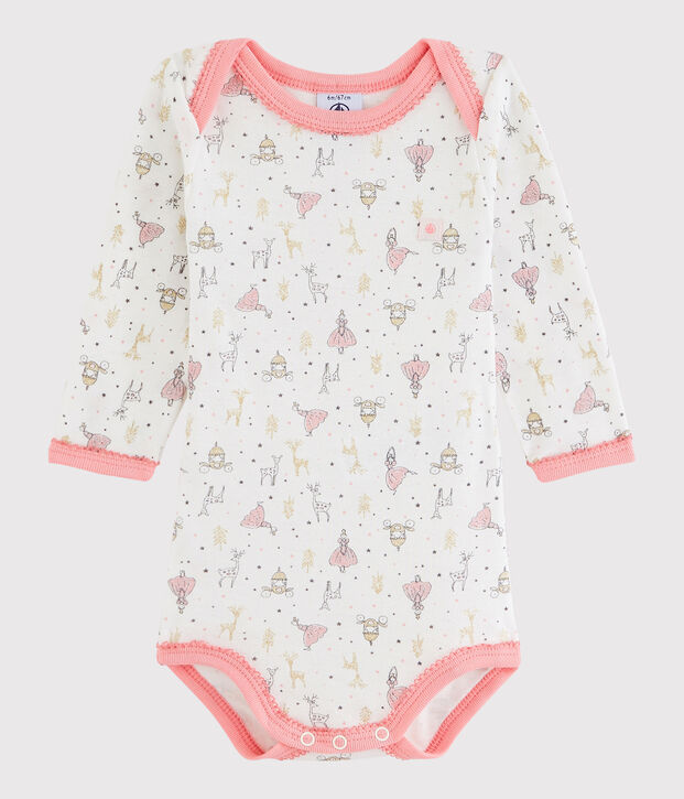 Lang&auml;rmeliger Baby-Body M&auml;dchen weiss/rosa
