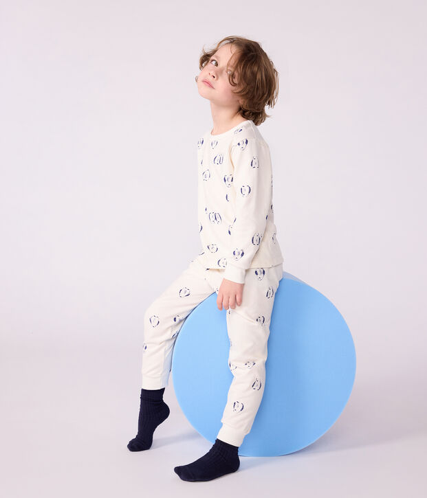 Kinder-Pyjama aus Molton mit Pinguinen blau/blau
