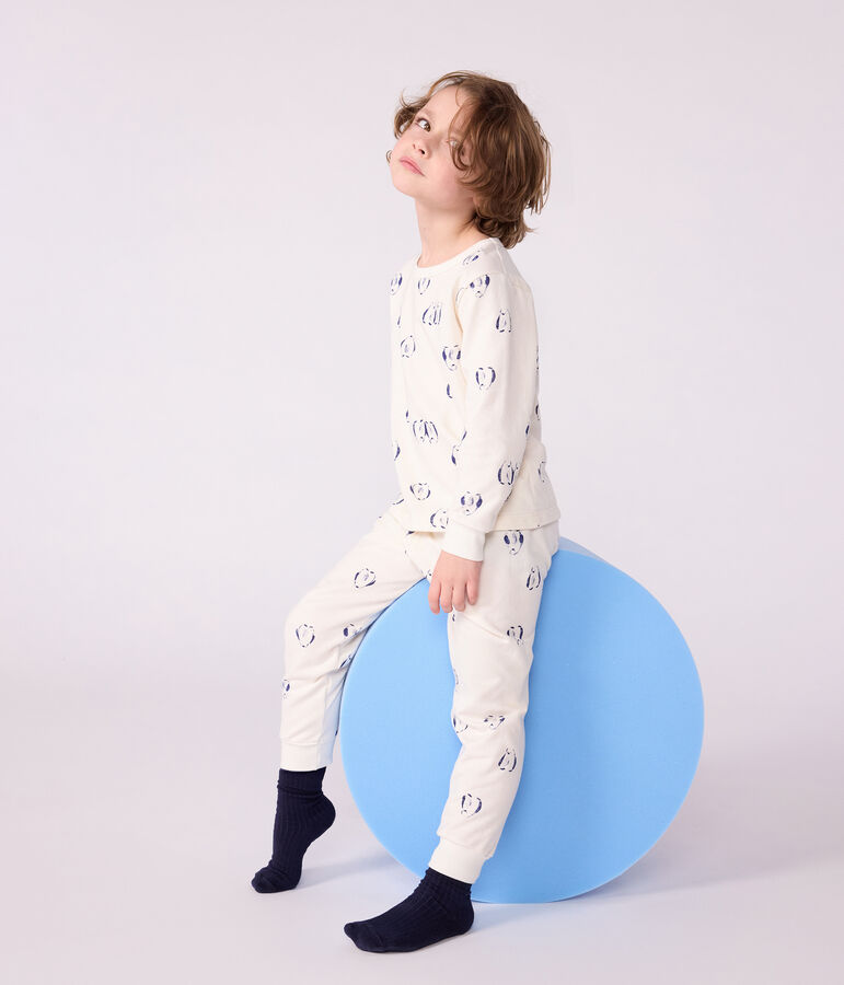 Kinder-Pyjama aus Molton mit Pinguinen blau/blau