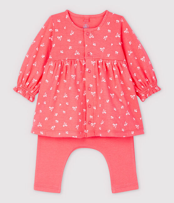 Baby-Kleid mit Leggings aus Doppeljersey aus Bio-Baumwolle, mit Kirschen-Motiv rosa PEACHY/rosa FLEUR