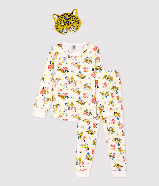 Pyjama aus Baumwolle mit einem leuchtenden Panther-Print für Mädchen weiss MARSHMALLOW/weiss MULTICO