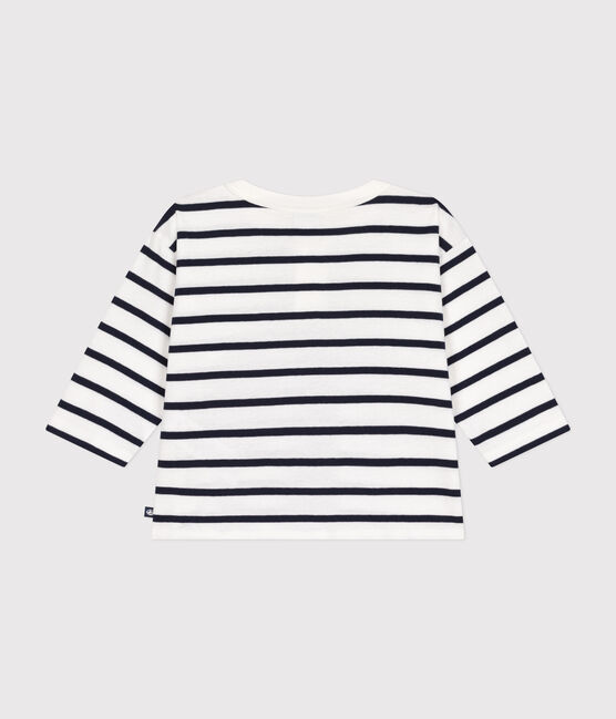 Langärmeliges Baby-T-Shirt aus Baumwolle weiss MARSHMALLOW/blau SMOKING