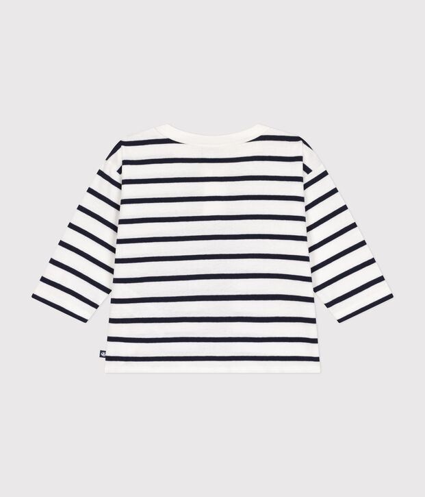 Lang&auml;rmeliges Baby-T-Shirt aus Baumwolle weiss/blau