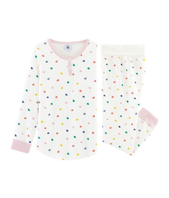 Pyjama mit hoch geschnittenem Bund aus Doubleface-Jersey für Mädchen weiss MARSHMALLOW/weiss MULTICO