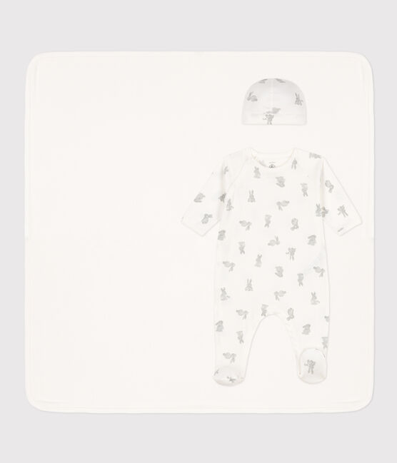 Dreiteiliges Baby-Set aus Baumwolle weiss MARSHMALLOW/grau GRIS