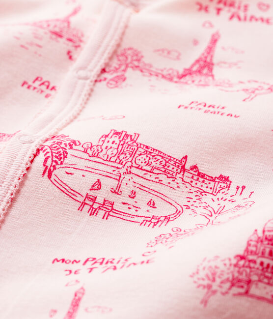 Fußloser, rosafarbener Strampler aus Baumwolle mit Toile-de-Jouy-Muster rosa FLEUR/rosa GROSEILLER
