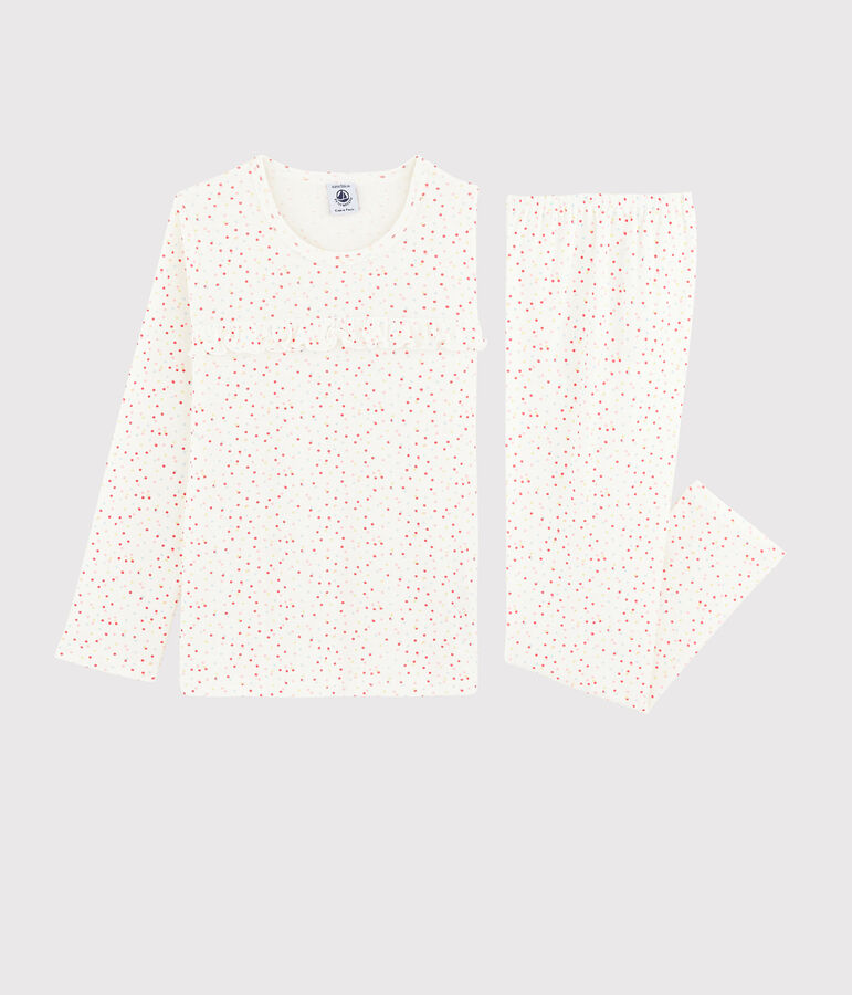 Kinderpyjama aus Bio-Baumwolle mit farbigem Polka-Dot-Muster f&uuml;r M&auml;dchen weiss/vielfarbig