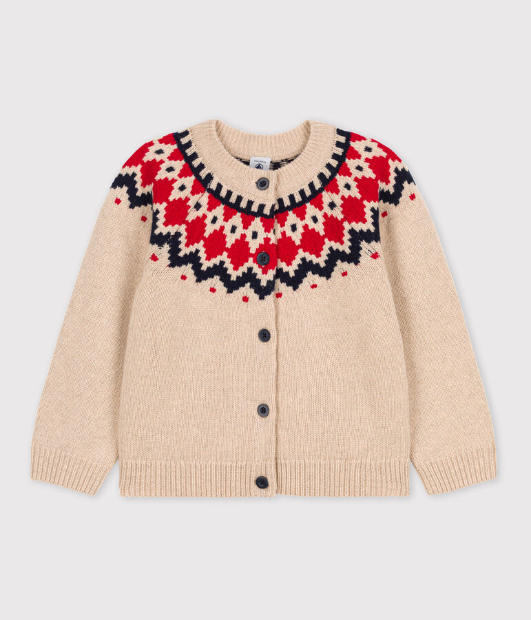 Kinder-Cardigan aus Wolle und Baumwolle f&uuml;r M&auml;dchen beige/vielfarbig