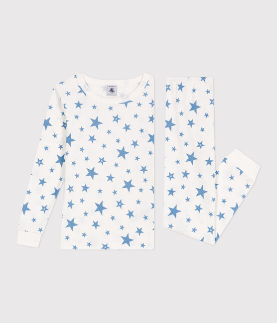 Sehr taillierter Kinderpyjama aus bedruckter Baumwolle  weiss MARSHMALLOW/blau ALASKA